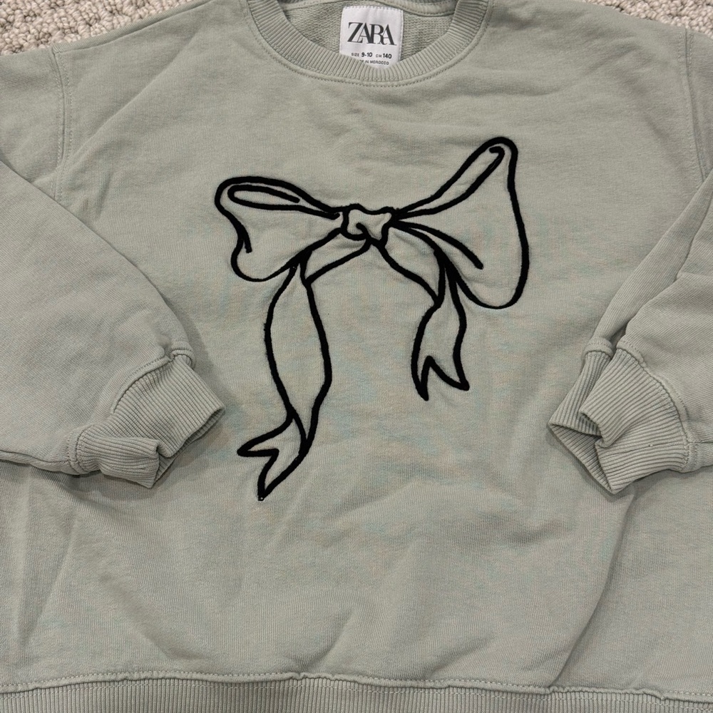 Zara Sage Sweatshirt with Black Bow Accent